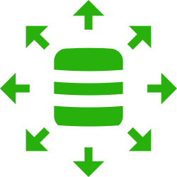 Arrows pointing outwards in every direction from a database