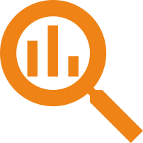 Magnifying glass over bar chart